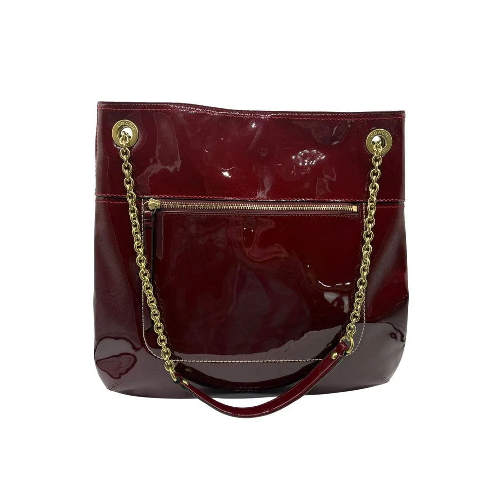 Coach‎ Madison Maggie Bag Womens Large Burgundy Excellent Patent Leather Chain